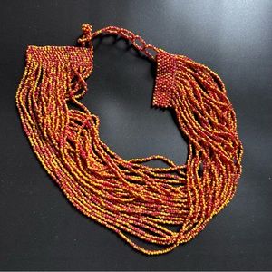 Red and yellow seed bead necklace